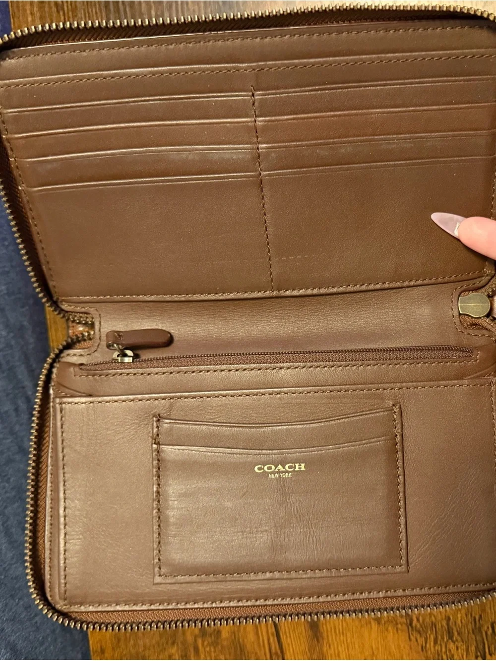 Coach Brown Leather Clutch with Gold-Tone Pyramid Studs